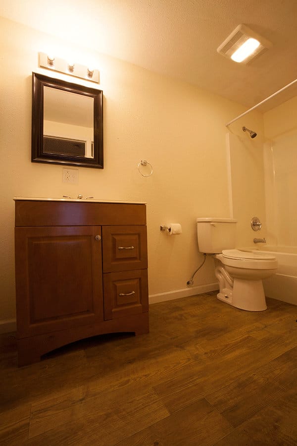 One of the bathroom layouts in the apartments